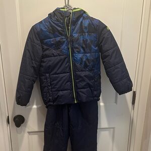 Blue and Green Kids' Winter Jacket and Snow Pants Set